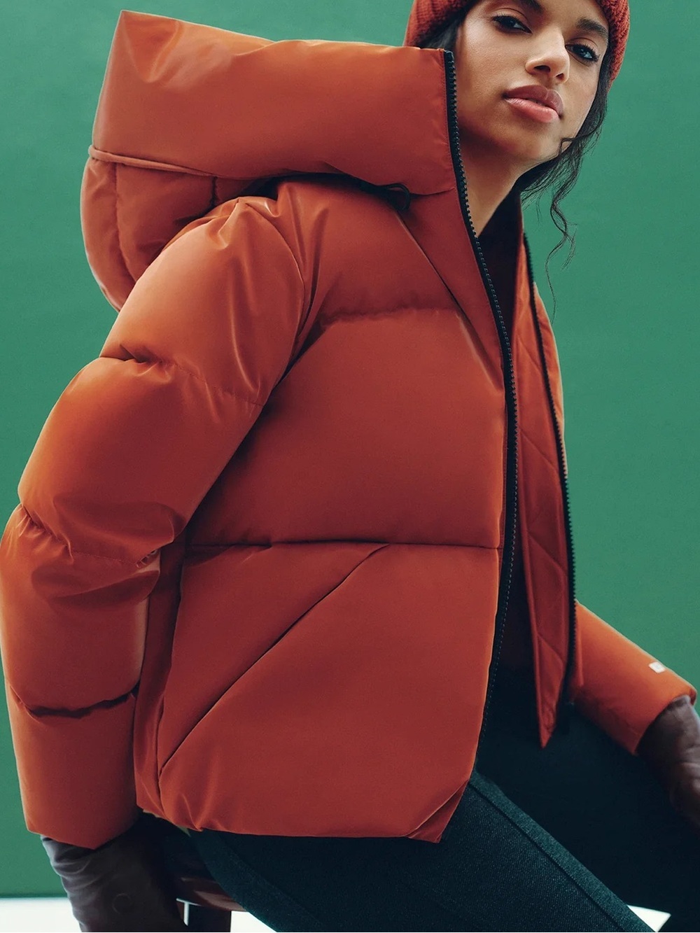Soia & Kyo Iroh Coat Glossy Puffer Jacket Copper Brown Oversized Hood LG